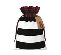 Stripes Black White Print Christmas Wrapping Bags Xmas Drawstring With Gift Bags Christmas Presents & Party