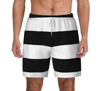 Stripes Black White Print Mens Swim Trunks Quick Dry Board Shorts Mesh Lining, Breathable Beach Surf Shorts, White, Medium