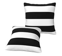 Stripes Black White Printed Throw Pillow Case Cushion Cover Set Of 2 - Square Modern Home Pillowcases 50x50 Cm
