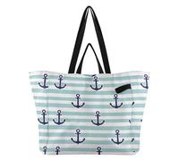 Stripes Blue pattern Reusable Canvas Tote Bag, Heavy Duty Grocery Shopping Bag with Large Capacity Hard Bottom Double Handles Work Groceries Travel