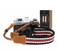 Stripes Camera Strap - 1.5" Cowhide Head Shoulder Neck Strap ,Vintage Woven Multi-color Camera Straps for Cameras and Binoculars,Cute Adjustable Thin Strap for Adults & Kids(Black White Red)
