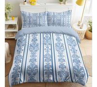 Stripes Damask Motifs Light Blue Duvet Cover Set Single Size 135 x 200 cm, Classical Elegant Refined Bedding Set Quilt Cover with 2 Pillowcases, Soft Microfibre, Zip Closure for Adult Bedrooms