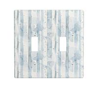 Stripes Double Light Switch Cover Plate, Contemporary Minimalistic Watercolor Blue Spring Light Blue Plastic Standard Size Switch Plate Decorative for New Apartment Home Bedroom Office Decor