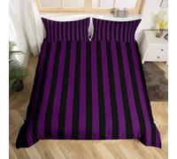 Stripes Emperor Size Duvet Cover Set Reversible Quilt Cover 285x240 cm Black and Purple Bedding Sets Ultra Soft 3D Comforter Covers Comfy Easy Care Non Iron Bed Set M/1483