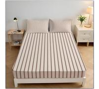 Stripes Fitted Sheet Super King Size Light Brown Stripes 3D Fitted Sheets Deep Pocket 12 inch 30 cm Bottom Sheet Ultra Soft Microfibre Bedding Set with 2 Pillowcases a/2879