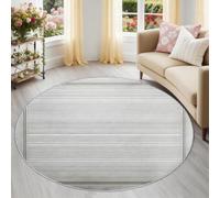 Stripes Frame Round Rug 90 cm for Under Table, Vintage Minimalist Washable Non-Slip Circle Carpet, Low-Profile Floor Mat for Dining Room & Living Room, Grayish White