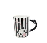 Stripes Kawaii Ceramic Panda Mug with Lid and Spoon, 12oz, Adorable Design, Perfect for Tea, Coffee, Hot Chocolate