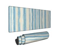 Stripes Large Mouse Pad, Modern Minimalistic Watercolor Blue N/A Blue Rubber Non Slip Aesthetic Extended Mouse Mat Idea for Home Office Desk Laptop Gamers Gift 12x32 Inch