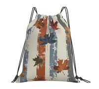 Stripes Maple Autumn Leaves Unisex Drawstring Bag Lightweight Drawstring Backpack Waterproof Gym Sack For Sports Travel Holidays