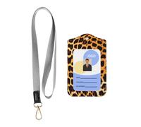 Stripes on Leopards Card Badge Leather Holder.Leather ID Badge Holder with Lanyard, Double-Sided Print Card Case for Office Work