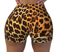 Stripes on Leopards Print Women's High Waist Workout Shorts - for Sports Athletic Yoga Biker Running Gym Stretch Shorts, Black, XL