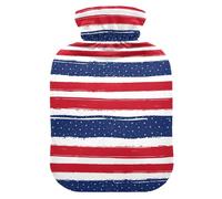 Stripes Pattern Star Red Blue hot Water Bottle with Soft Cover, 2L hot Compress Bag for Sore Muscle, Sore Muscle, compresas calientes para el vientre