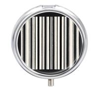 Stripes Pill Box 3 Compartment Travel Pill Organizer 3 Times A Day Cute Mini Pill Case for Purse & Pocket Portable Metal Medicine Box with Mirror Round Daily Medicine Vitamin Container