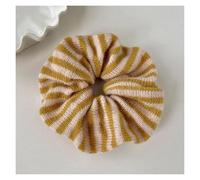 Stripes Scrunchie Knitted Fabric Large Scrunchies Elastic Hair Bands Women Girls Ponytail Hair Ties Headbands Winter Hair Accessories(Yellow stripes)