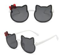 Stripey Elite Cat Shaped Kids Sunglasses Girls Boys Unisex UV400 Protection Classic Shades Age 3-10 Years - Colours Pink Black White Blue Peach (Cat 2)