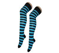 Stripey Striped Overknee Over the Knee Long Socks Sox [Black & Turquoise]