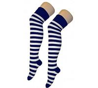 Stripey Striped Overknee Over the Knee Long Socks (White/Navy Stripe One Size)