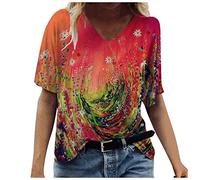 Stripey Tops for Women Fitted Blouse for Women Gifts for Mum Gym Running Women's T Shirt Casual Tee Summer V Neck Short Sleeve Fashion Printed Tops Women's Blouse Promotion Clearance
