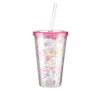 Stripped 450ml Drinks Cup, Trendy BPA Free Drinks Cup with Lid and Straw, Double Walled Cold Drinks Cup