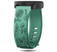 Strisinho 20mm Floral Engraved Bands Compatible with Garmin Vivoactive 6/Vivoactive 5/3/Venu/Venu Sq/Venu 2 Plus/Forerunner 165/55/245/645, Soft Silicone Flower Pattern Sport Strap for Women Men