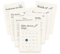 Strivee Baby Shower Games Pack, 6 Games with Bingo, Who Knows Mummy Best, Predictions and True or False, Eucalyptus Card Set with Host Answer Key, Printed in the UK (Baby Boy, 10 Guests)