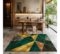 Strloepr Area Rugs 4 x 4 ft, 120 x 120 cm,Geometric Abstract Green Yellow Colorful, Washable Rug for Living Room Bedroom Sofa Table Decor Carpet
