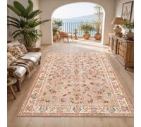 Strloepr Area Rugs 4 x 4 ft, 120 x 120 cm,Pattern Floral Beige Red Blue Pink White, Washable Rug for Living Room Bedroom Sofa Table Decor Carpet