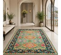 Strloepr Area Rugs 4 x 4 ft, 120 x 120 cm,Pattern Geometric Green Red Orange Blue Yellow Pink, Washable Rug for Living Room Bedroom Sofa Table Decor Carpet