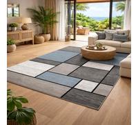 Strloepr Area Rugs 4 x 4 ft,Modern Geometric Turquoise Blue, Gray, White, Black, 120 x 120 cm, Washable Rug for Living Room Bedroom Sofa Table Decor Carpet