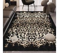 Strloepr Area Rugs 5.2 x 6.5 ft,Yellow Beige White Leopard Modern Print,Black,160 x 200 cm, Washable Rug Living Room Decor Aesthetic Bedroom Accessories Carpet