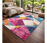 Strloepr Large Rugs 6.5 x 7.8 ft,Modern Geometric Blue, Red, Yellow, Orange, Gray, White, Purple,Multicolor,200 x 240 cm, Washable Rug for Living Room Farmhouse Home Office Floor Decoration