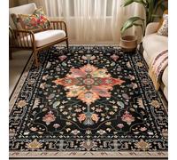 Strloepr Large Rugs 6.5 x 9 ft,Vintage Distress Print Pattern Medallion Colorful,Black,200 x 275 cm, Washable Rug for Living Room Farmhouse Home Office Floor Decoration