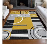 Strloepr Large Rugs 6 x 8 ft,Neutral Grey White Black Geometric Circles Modern Yellow,Mustard,185 x 245 cm, Washable Rug for Lounge Rugs Living Room Bedroom Apartment Carpet