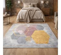 Strloepr Large Rugs 6 x 9 ft,Modern Geometric Yellow, Pink, Gray, Beige, White, 185 x 275 cm, Washable Rug for Living Room Bedroom Dining Room Under Table Carpet