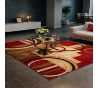 Strloepr Large Rugs 6 x 9 ft,Red Black Brown Geometric Modern,Red,185 x 275 cm, Washable Rug for Living Room Bedroom Dining Room Under Table Carpet