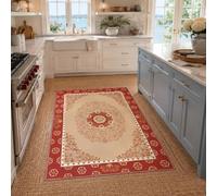 Strloepr Small Rugs 2 x 3 ft, 60 x 90 cm,Pattern Floral Red Beige Yellow White, Washable Rug for Entryway Indoor Entrance Kitchen Mat Living Bedroom,