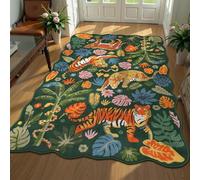 Strloepr Small Rugs 2 x 3 ft,Modern Floral Multicoloured tiger leopard Print Green, Orange, Blue, Yellow, 60 x 90 cm, Washable Rug for Entryway Indoor Entrance Kitchen Mat Living Bedroom,