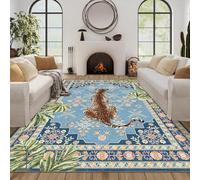 Strloepr Small Rugs 2 x 3 ft,Multicoloured Retro Floral and Modern Leopard Print Blue, Green, 60 x 90 cm, Washable Rug for Entryway Indoor Entrance Kitchen Mat Living Bedroom,