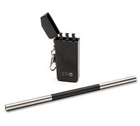 STRO Portable Reusable Stainless Steel Collapsible Metal Straw with Holder Containing Built-in Brushes in Black