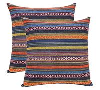 Stroagymoon Set of 2 Bohemian Throw Pillow Covers Decorative Boho Mexican Retro Stripe Multicolor Pillow Cases, for Sofa 18X18Inch