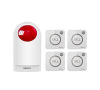 Strobe Siren Alarm Home Caring Loud Outdoor SOS Alert System 1 Red Flashing Siren,4 Remotes Panic Button, 4 Emergency Button for Store Home Hotel Jewelry Shop Security