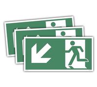 STROBO 3 x Emergency Exit Signs Arrow Lower Left | Photoluminescent Extra Bright | PVC Self-Adhesive 30 x 15 cm | According to DIN EN ISO 7010 & DIN 67510 | Escape Route Sign Rescue Way Rescue Sign