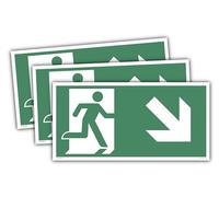 STROBO 3 x Emergency Exit Signs Arrow Lower Right | Photoluminescent Extra Bright | PVC Self-Adhesive 30 x 15 cm | According to DIN EN ISO 7010 & DIN 67510 | Escape Route Sign Rescue Way Rescue Sign