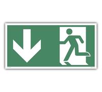 STROBO Emergency Exit Sign Arrow Down | Photoluminescent Extra Bright | PVC Self-Adhesive 30 x 15 cm | According to DIN EN ISO 7010 & DIN 67510 | Escape Way Sign Rescue Way Rescue Sign