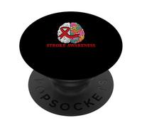 Stroke Awareness Red Ribbon Colorful Brain Stroke Prevention PopSockets Adhesive PopGrip