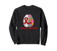 Stroke Awareness Red Ribbon Colorful Brain Stroke Prevention Sweatshirt