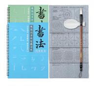 Stroke Practice Water Calligraphy Set, 4 Reusable Sheets With Brush And Water Bowl, Complete Training Kit For Chinese Writing Beginners