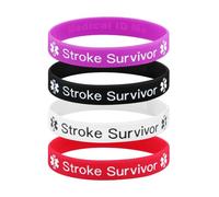 Stroke Survivor Silicone Wristbands, Purple, Black, White and Red, 4 Pack, 210mm
