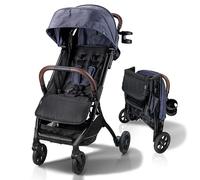 Strolee Lightweight Baby & Toddler Stroller, Ultra Compact, Airplane-Friendly Travel Stroller, One-Handed Fold, Near Flat Recline, X-L Canopy & Parent Cup Holder -LinQ (v2 Deep Blue)