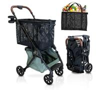 Strolee Personal Luxury Folding Shopping Cart On Premium Wheels - Ultra Lightweight Aluminum Frame - Removable Shopping Bag with Carry Strap & Lower Grocery Storage 75Lbs Capacity (Sage v2)
